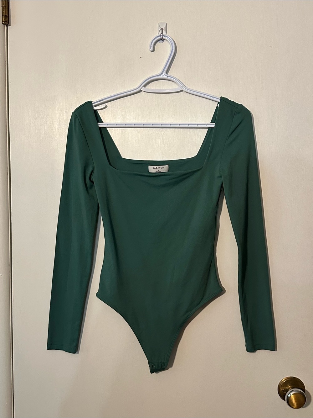 Babaton size smal green body suit square neckline long sleeves